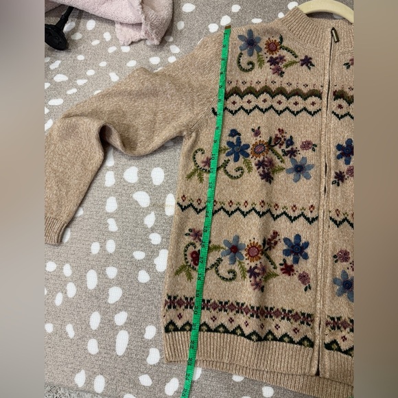 Vintage 90s Alfred Dunner Saratoga Springs Floral Embroidered Zip Sweater ramie - Picture 9 of 12